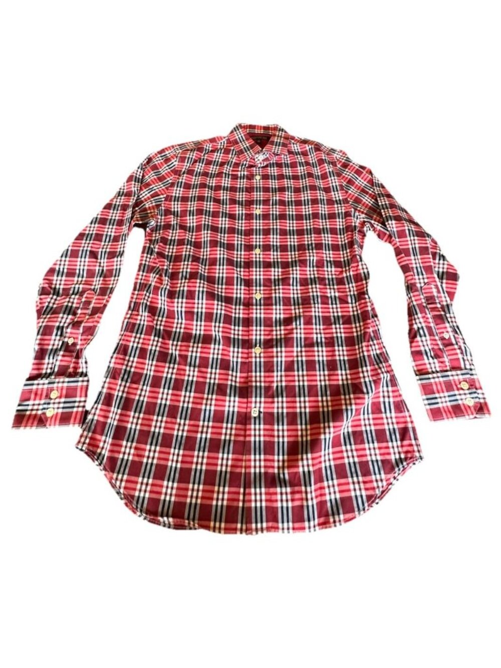 BANANA REPUBLIC Slim Fit Non Iron Red White Blue Plaid Button Down Size M
